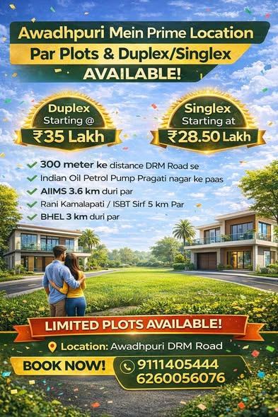 Residential Plots, Duplex & Singlex for Sale in Awadhpuri, Bhopal | Prime DRM Road Location near Pragati Nagar, Bhopal