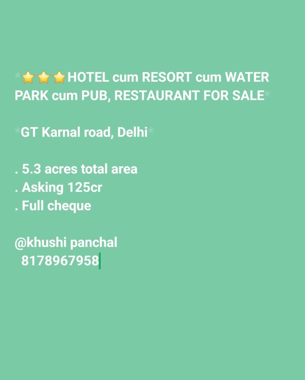 HOTEL • RESORT • WATER PARK • PUB • RESTAURANT FOR SALE near Delhi, North